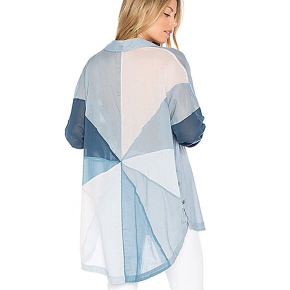 Free People Rainbow Days Top XS Blue Oversized Lightweight Boho Sheer Flowy - Picture 1 of 13